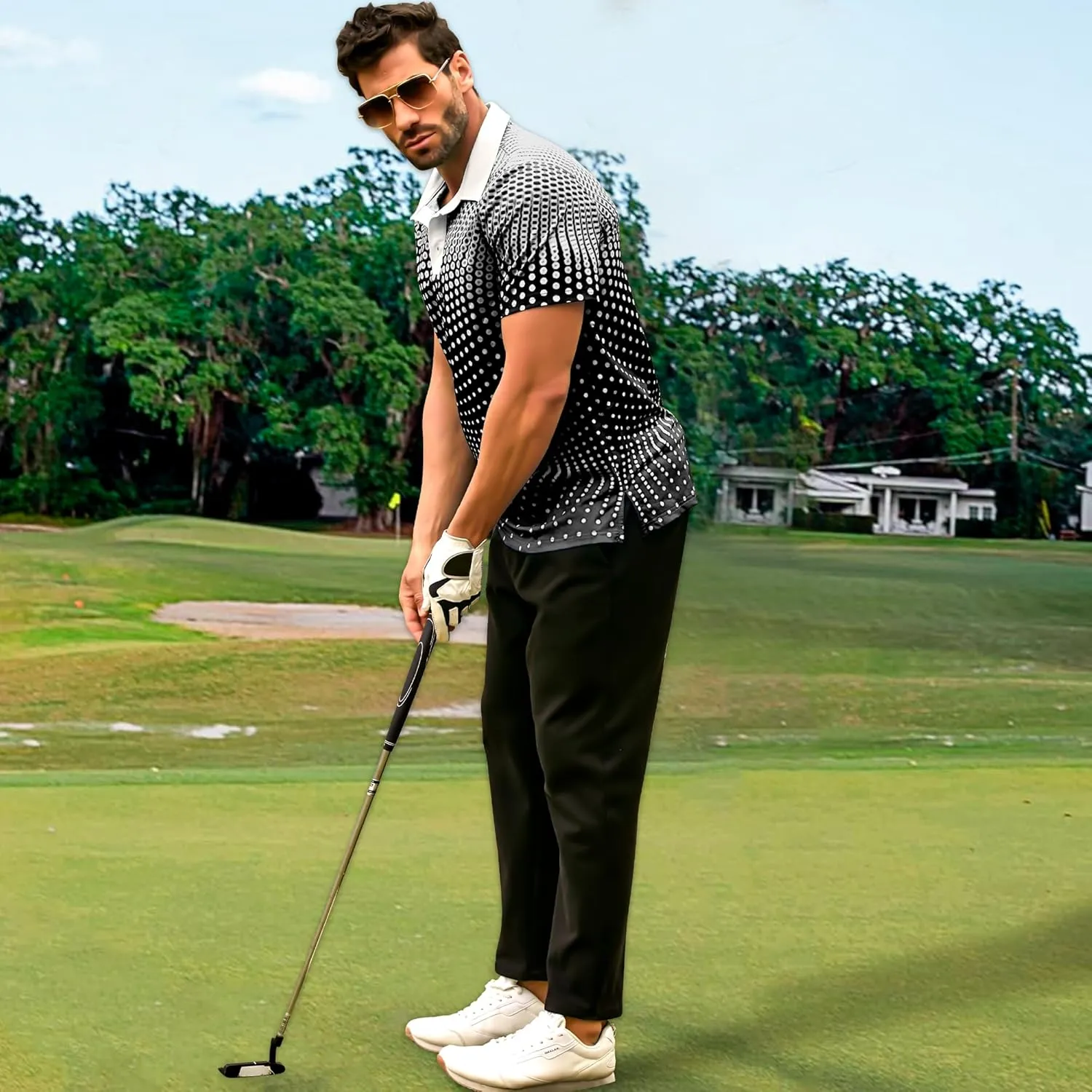 Men's Golf Shirts Polo Short Sleeve Gradient Quick Dry Fit Moisture Wicking Athletic Printed Shirts Mens Polo Shirt