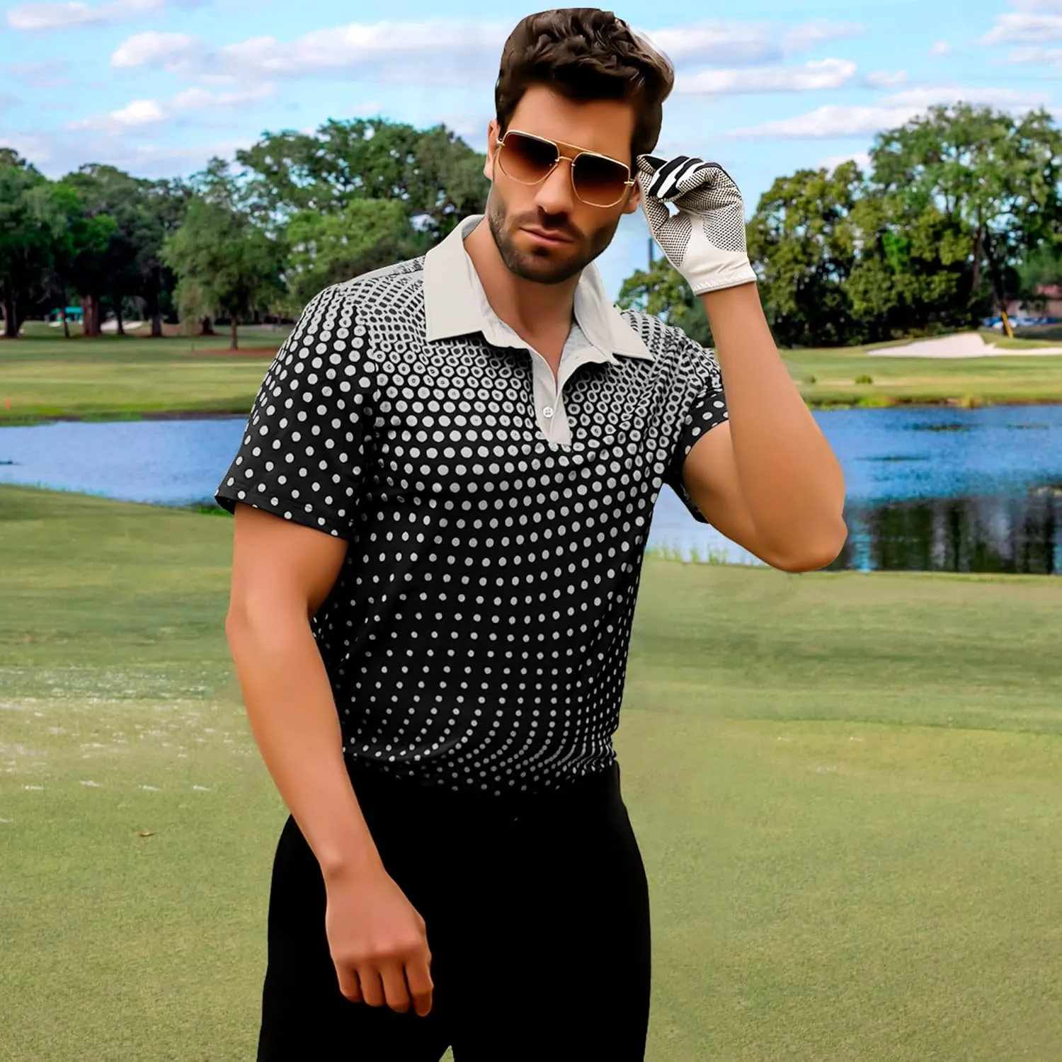 Men's Golf Shirts Polo Short Sleeve Gradient Quick Dry Fit Moisture Wicking Athletic Printed Shirts Mens Polo Shirt