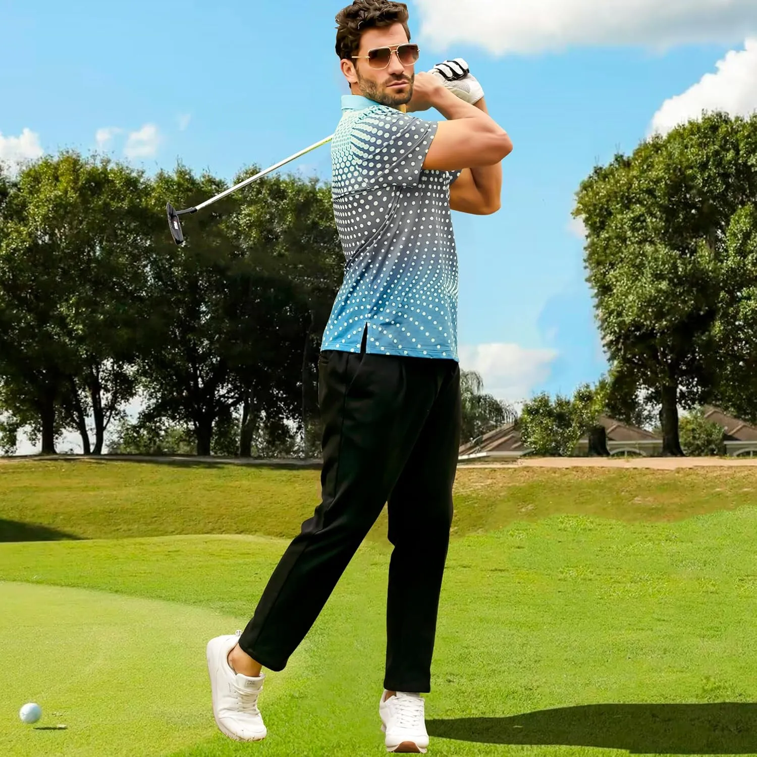 Men's Golf Shirts Polo Short Sleeve Gradient Quick Dry Fit Moisture Wicking Athletic Printed Shirts Mens Polo Shirt