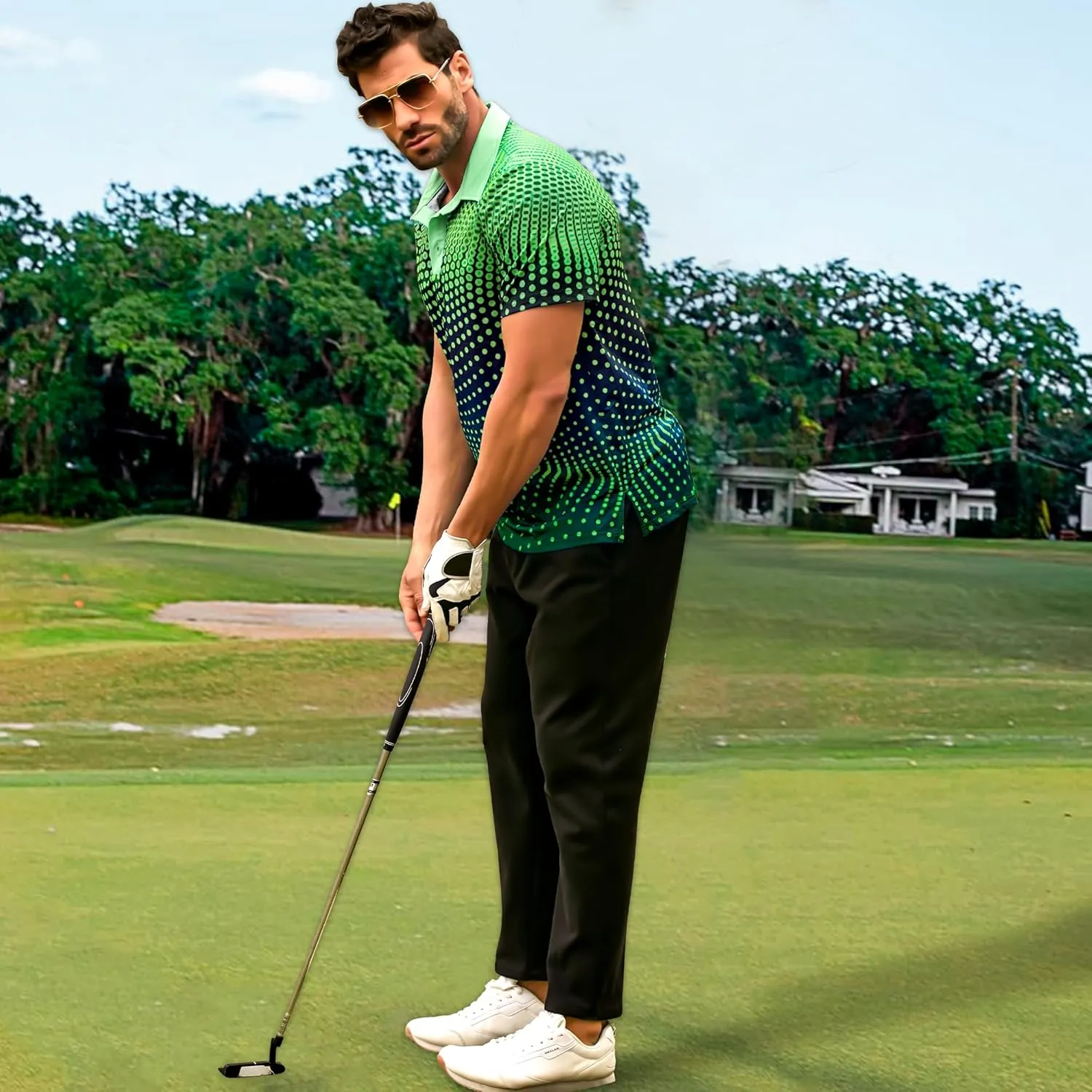 Men's Golf Shirts Polo Short Sleeve Gradient Quick Dry Fit Moisture Wicking Athletic Printed Shirts Mens Polo Shirt