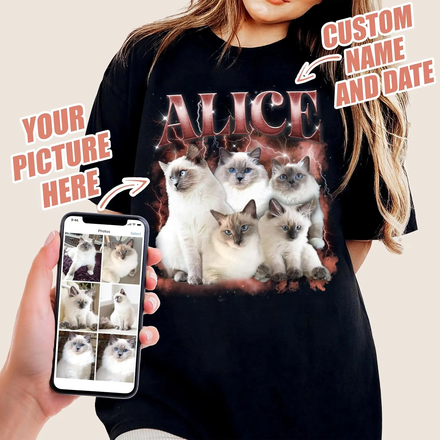 Mit & Mia Custom Your Own Bootleg Rap Shirts for Boyfriend Girlfriend Face Shirt with Photo Gift for Him Her Pet Lovers