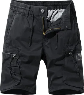 Muscularfit Cotton Linen Shorts for Men Casual Summer Big and Tall Drawstring Elastic Waist Cargo Shorts Multi Pockets Sport