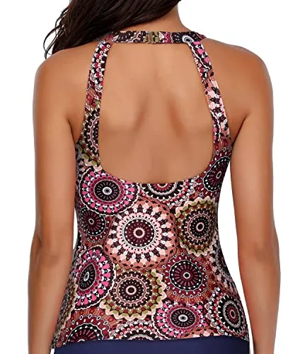 Push Up Bra High Neck Tankini Top For Women-Mandala
