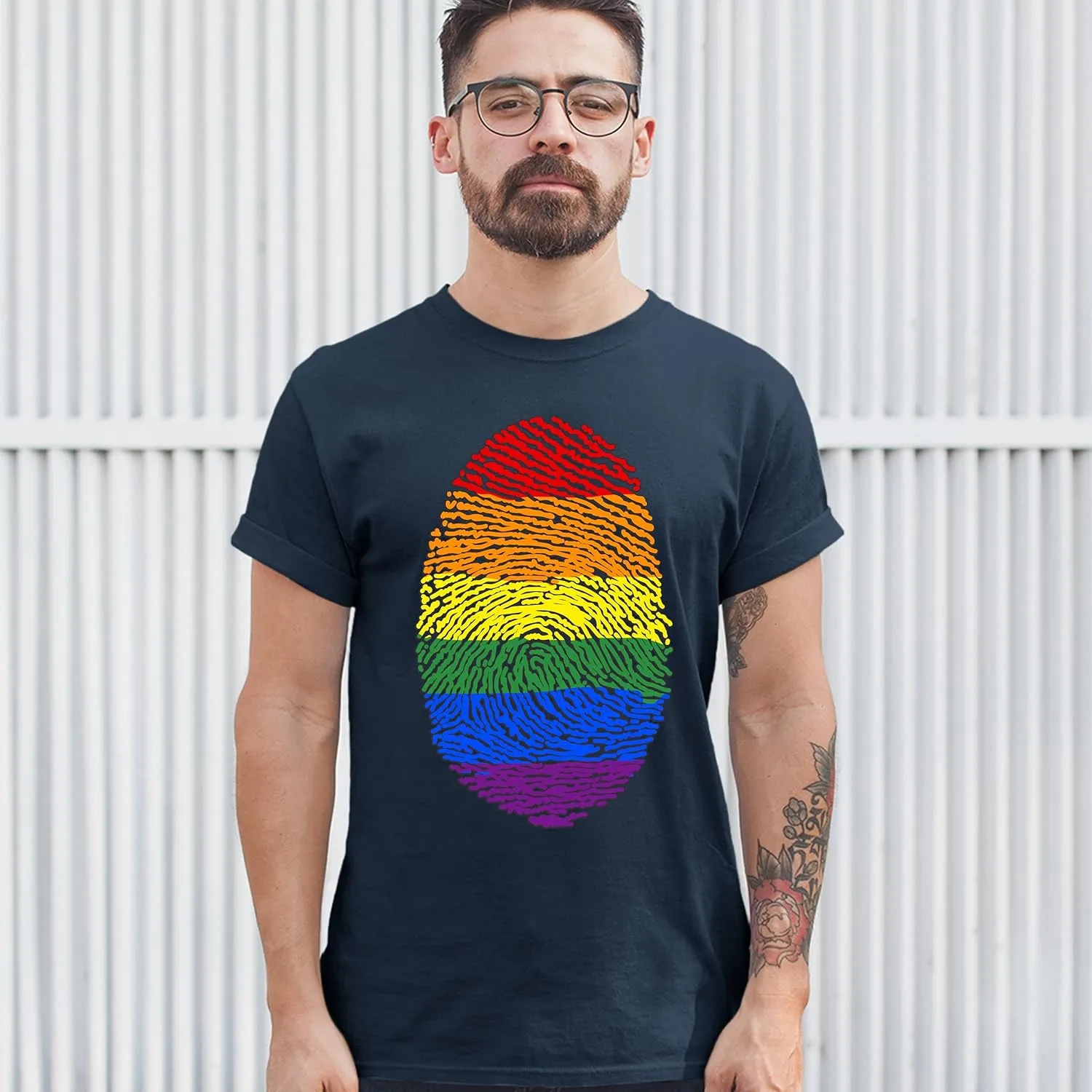 Rainbow Fingerprint T-Shirt Gay Pride Month LGBTQ Support Ally Men's Tee