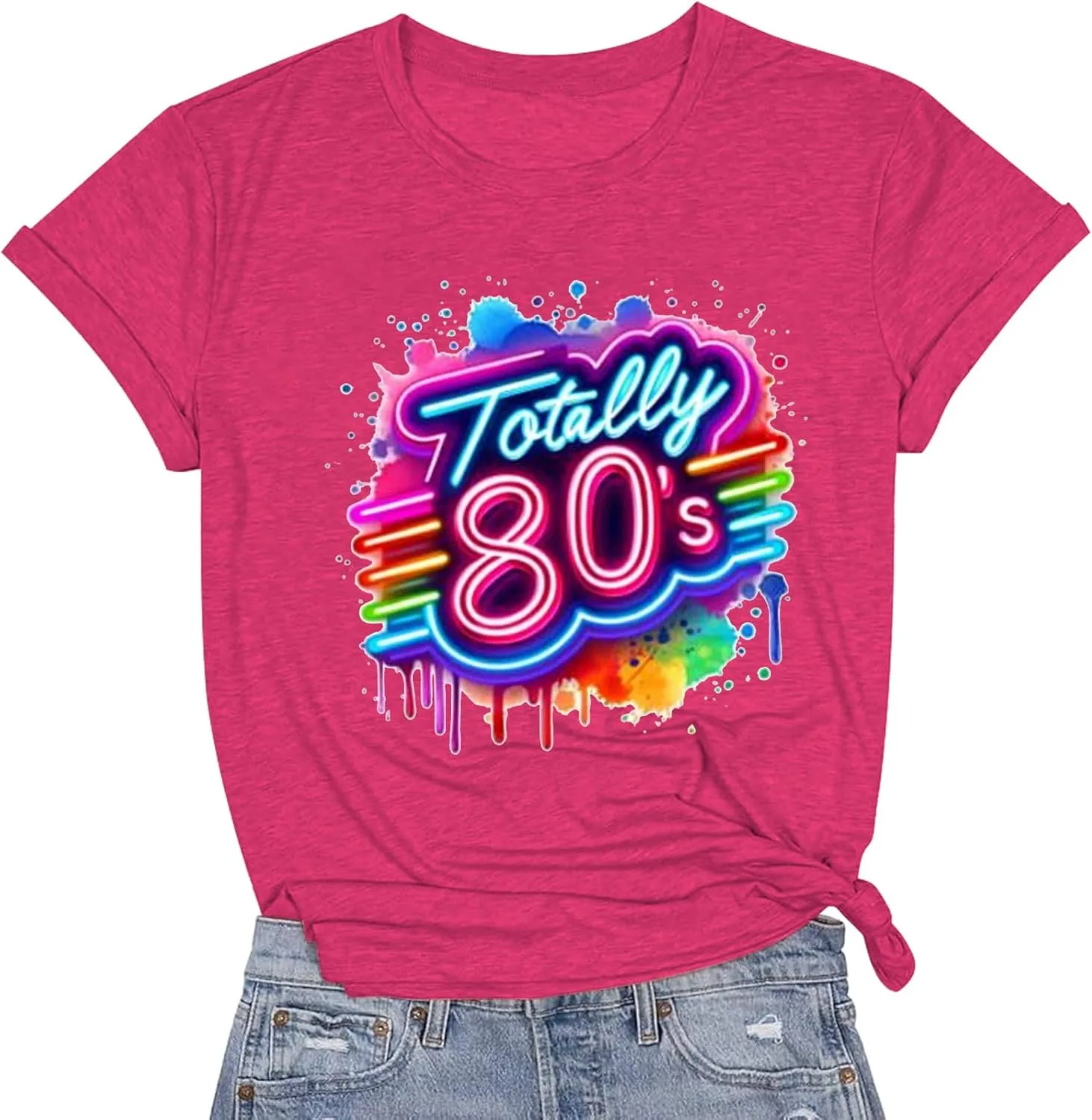 Retro 80's T-Shirt for Women Vintage Neon 80's Shirt Rave Theme Party Tshirt Crew Neck Tee Tops