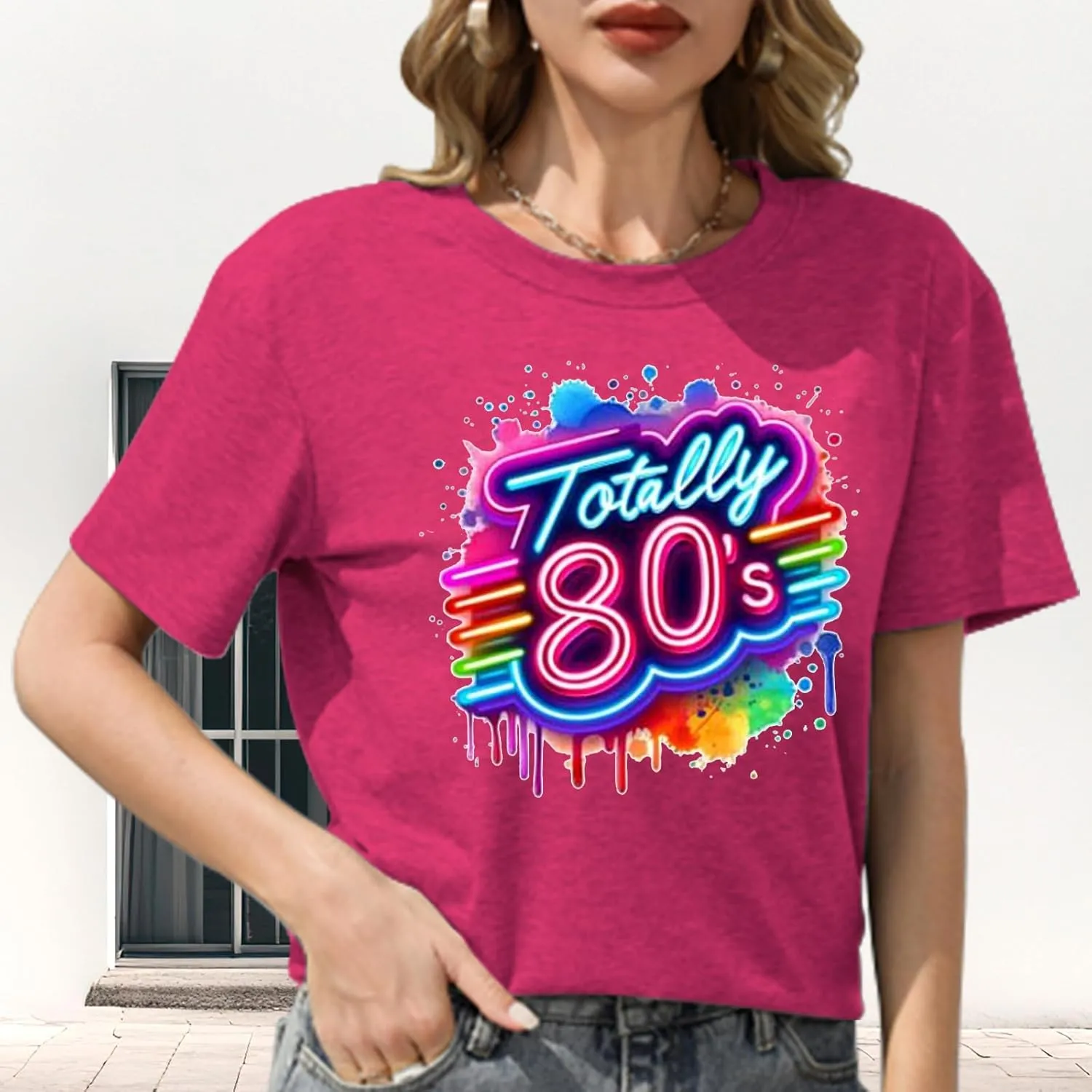 Retro 80's T-Shirt for Women Vintage Neon 80's Shirt Rave Theme Party Tshirt Crew Neck Tee Tops