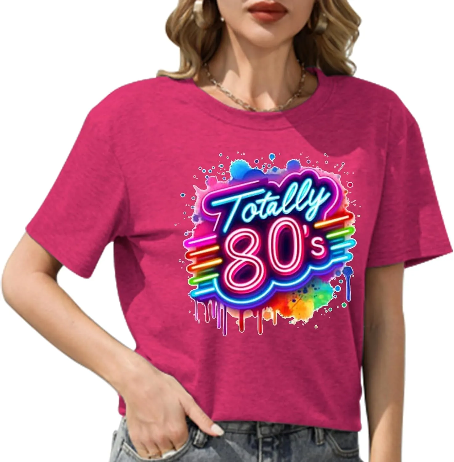 Retro 80's T-Shirt for Women Vintage Neon 80's Shirt Rave Theme Party Tshirt Crew Neck Tee Tops
