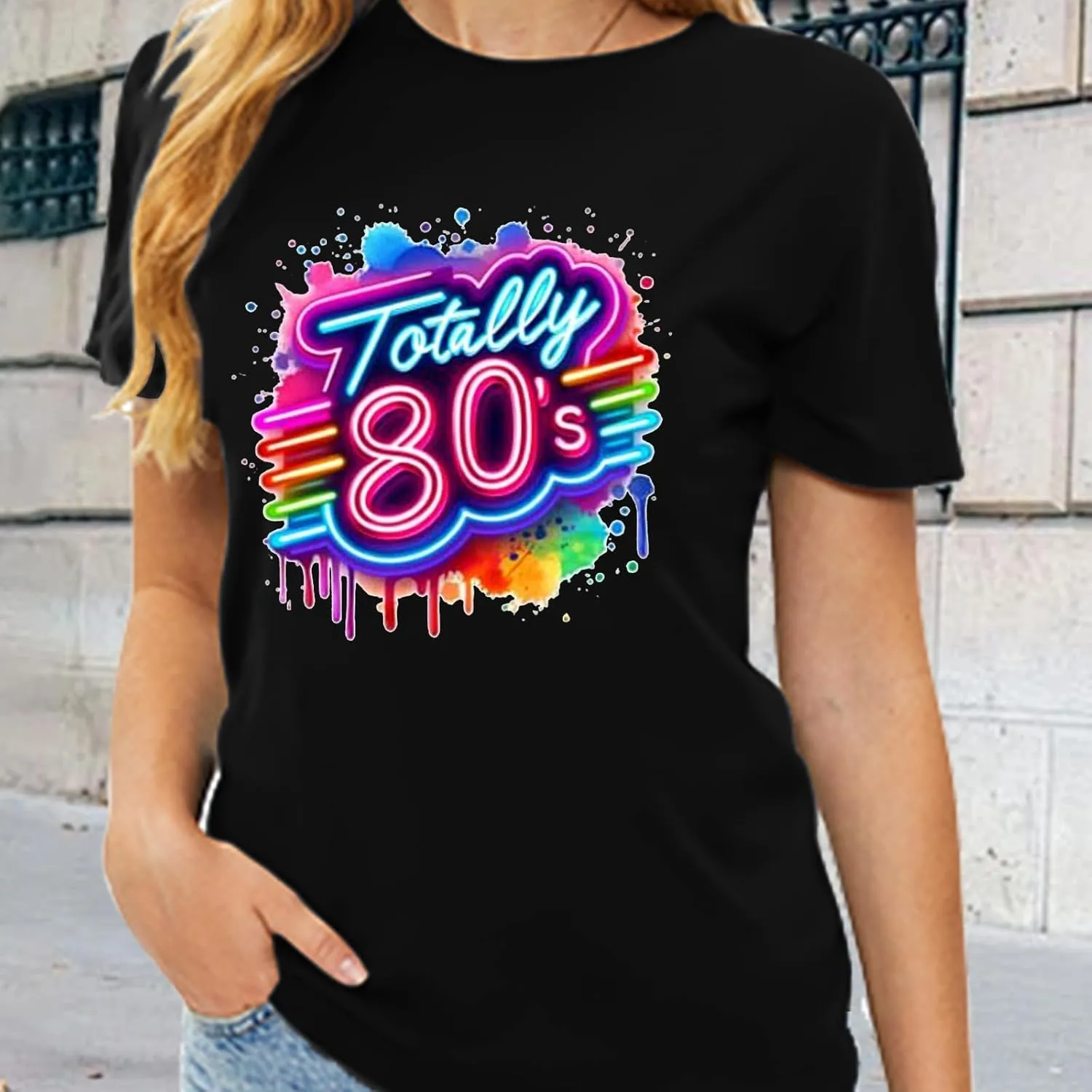 Retro 80's T-Shirt for Women Vintage Neon 80's Shirt Rave Theme Party Tshirt Crew Neck Tee Tops