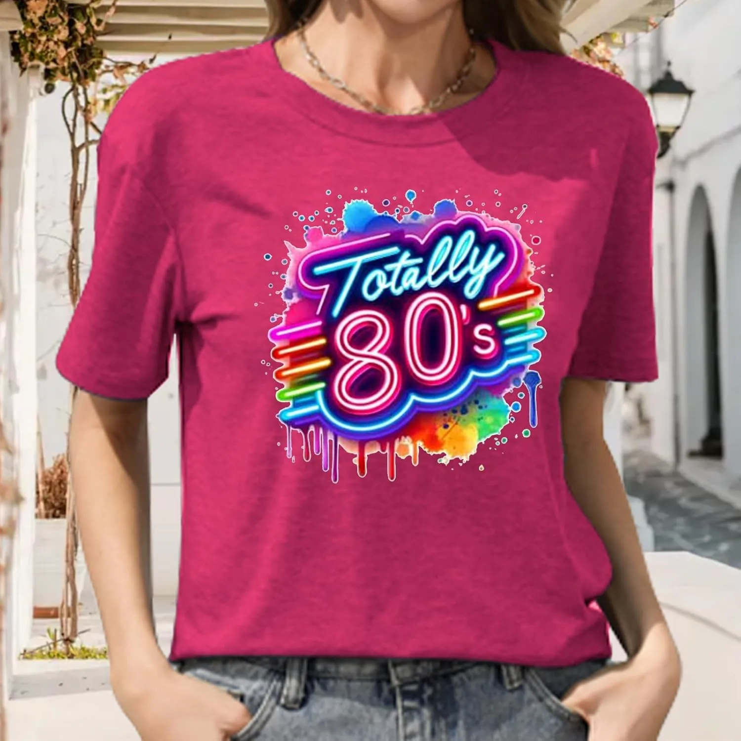 Retro 80's T-Shirt for Women Vintage Neon 80's Shirt Rave Theme Party Tshirt Crew Neck Tee Tops