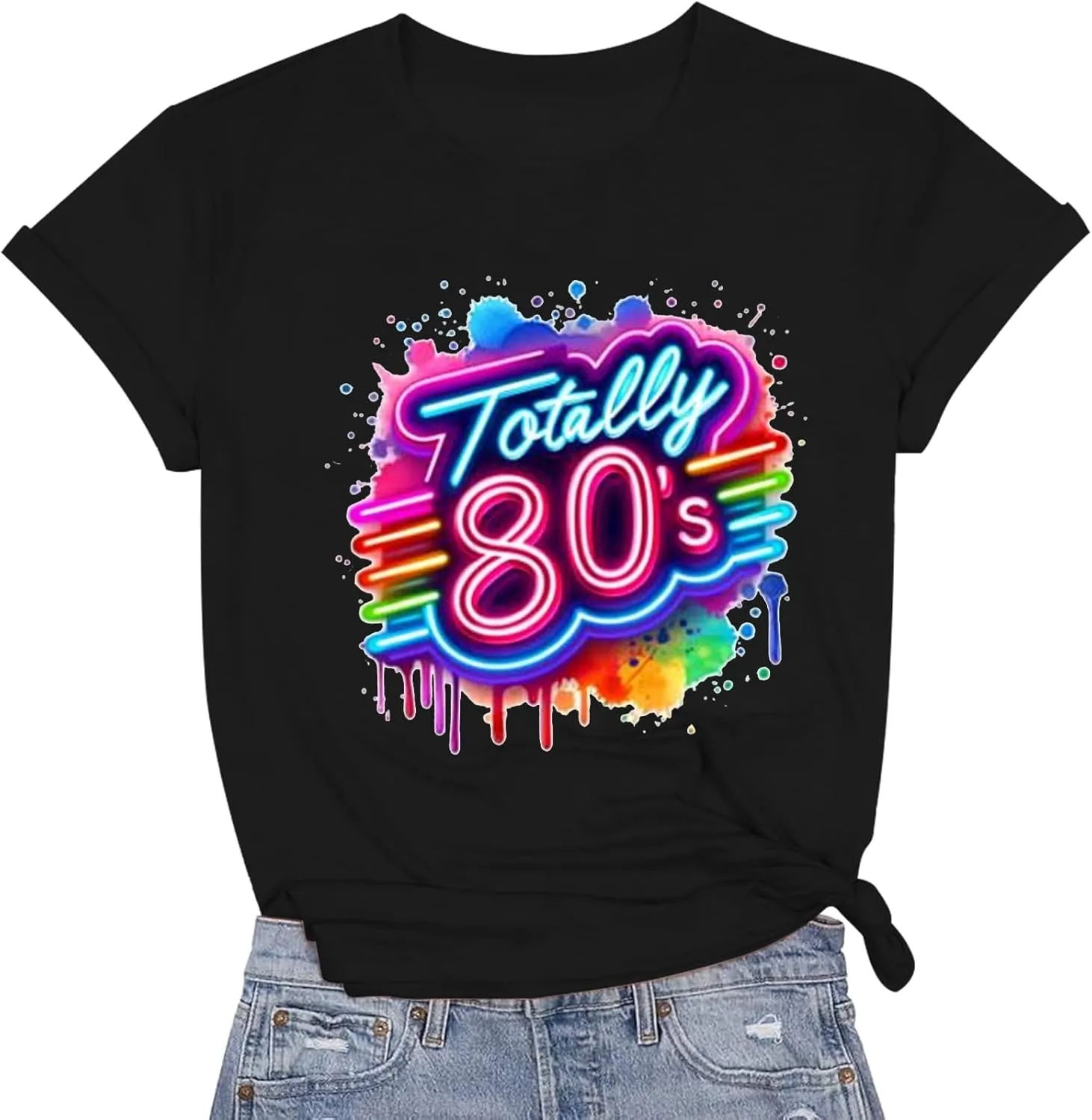 Retro 80's T-Shirt for Women Vintage Neon 80's Shirt Rave Theme Party Tshirt Crew Neck Tee Tops