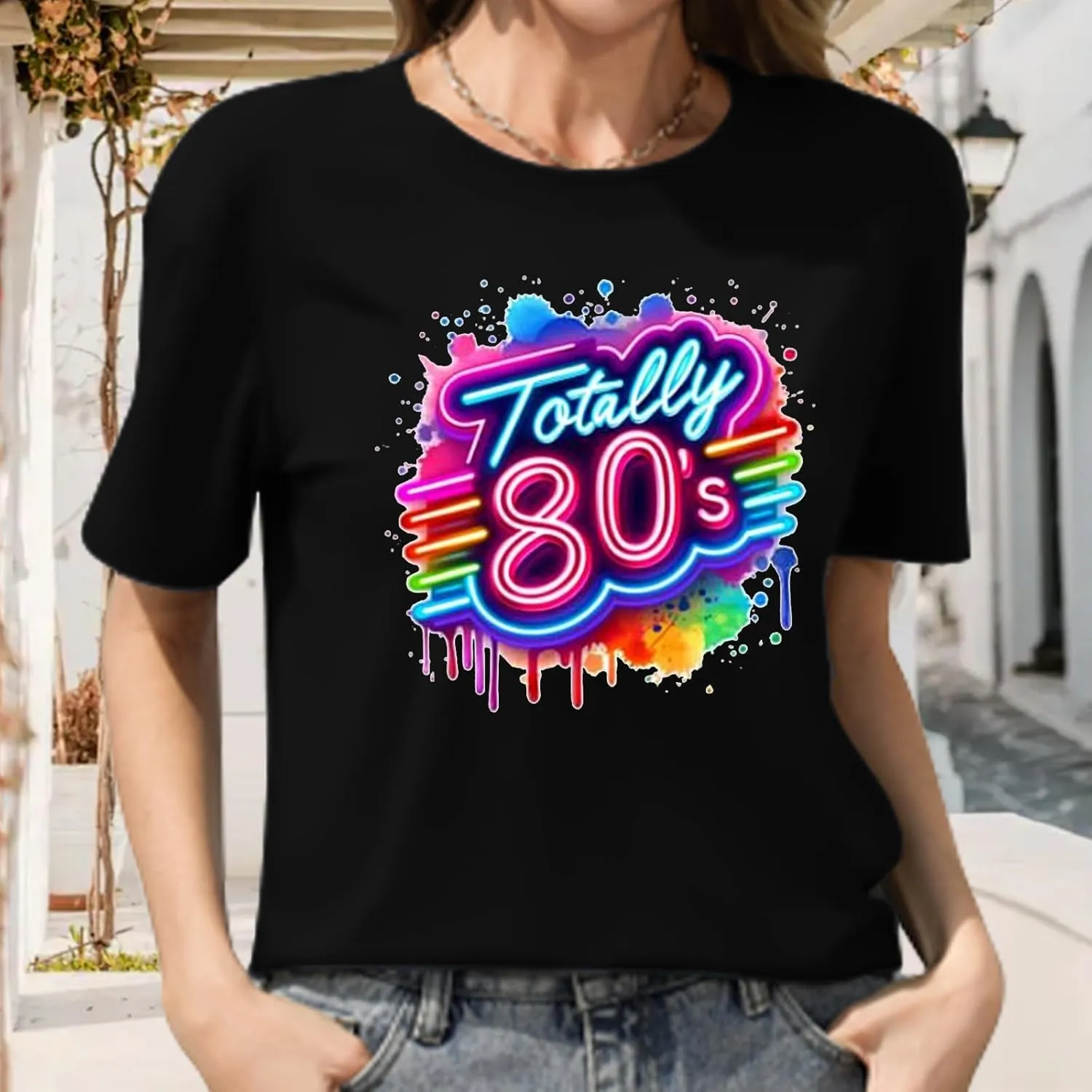 Retro 80's T-Shirt for Women Vintage Neon 80's Shirt Rave Theme Party Tshirt Crew Neck Tee Tops