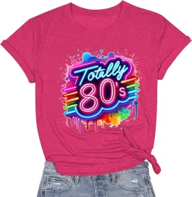 Retro 80's T-Shirt for Women Vintage Neon 80's Shirt Rave Theme Party Tshirt Crew Neck Tee Tops