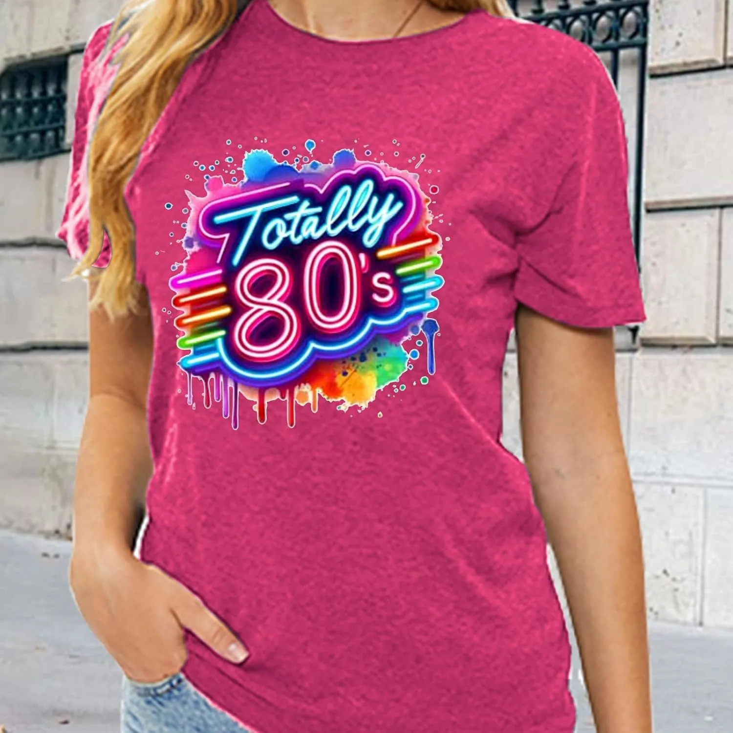 Retro 80's T-Shirt for Women Vintage Neon 80's Shirt Rave Theme Party Tshirt Crew Neck Tee Tops