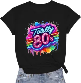 Retro 80's T-Shirt for Women Vintage Neon 80's Shirt Rave Theme Party Tshirt Crew Neck Tee Tops