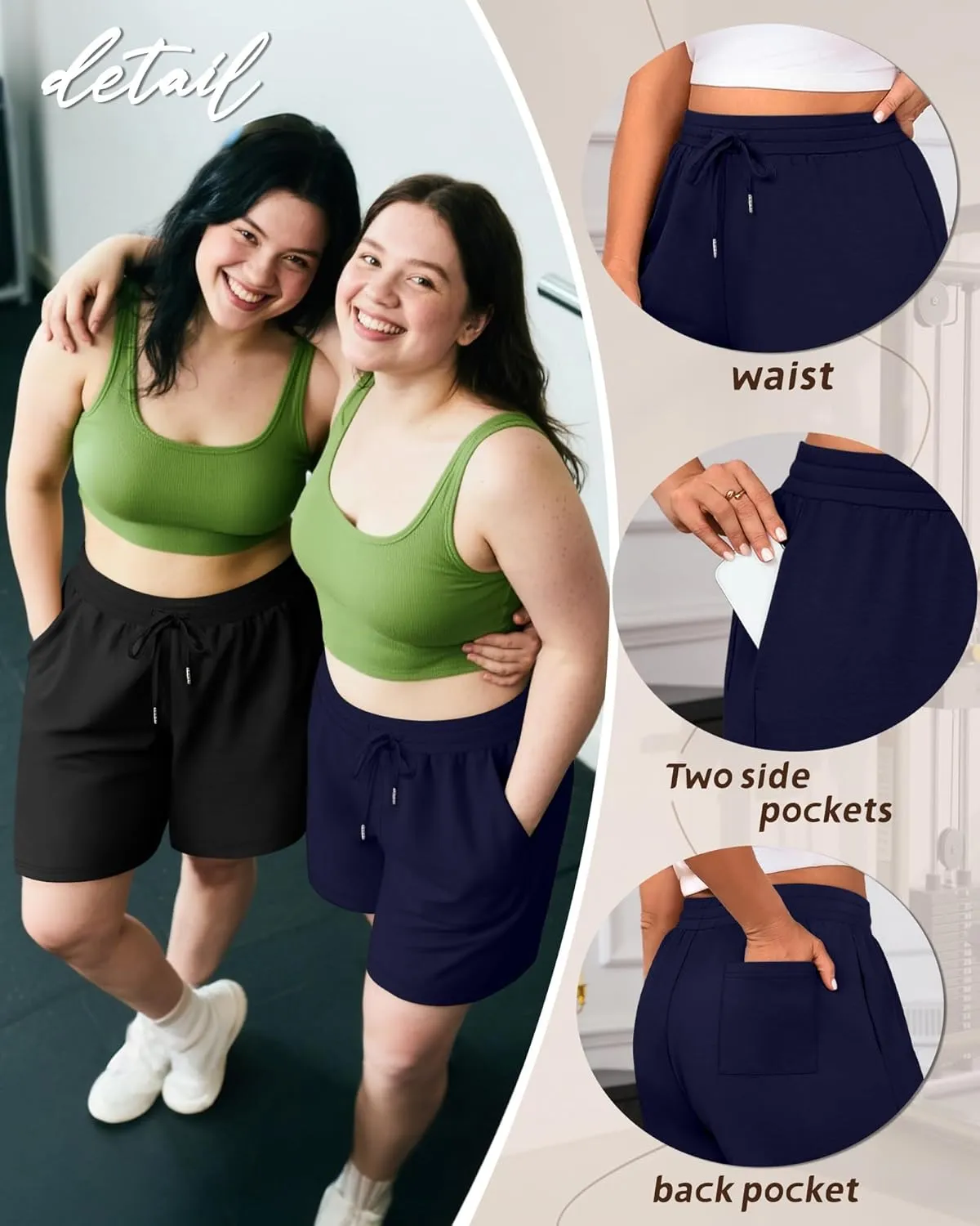 Riyiper 3 Pack Women's Plus Size Shorts Drawstring Bermuda Shorts Casual Wide Leg Knee Length Shorts with Pockets