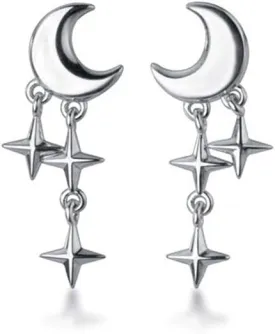 SLUYNZ 925 Sterling Silver Tiny Moon Star Earrings Studs for Women Teens Small Moon Studs Earrings Star Drop
