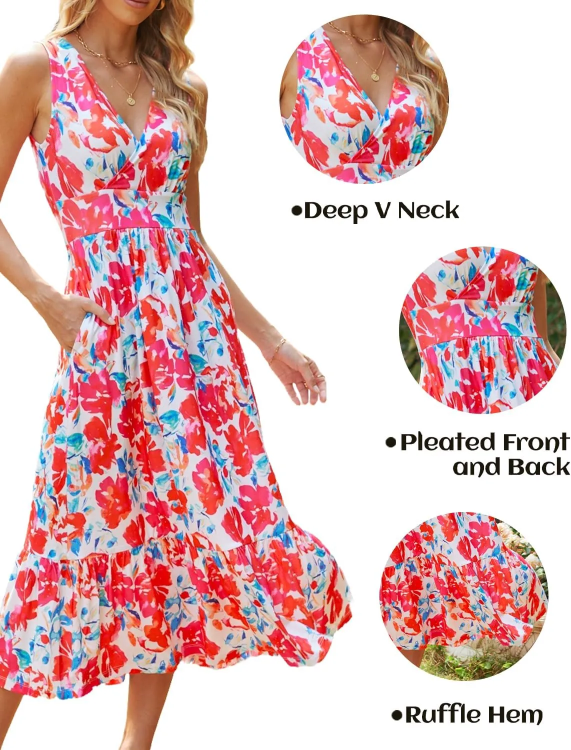 Summer Dresses for Women 2025 V Neck Sleeveless Empire Waist Maxi Dress Ruffle Hem A-Line Flowy Long Casual Dresses