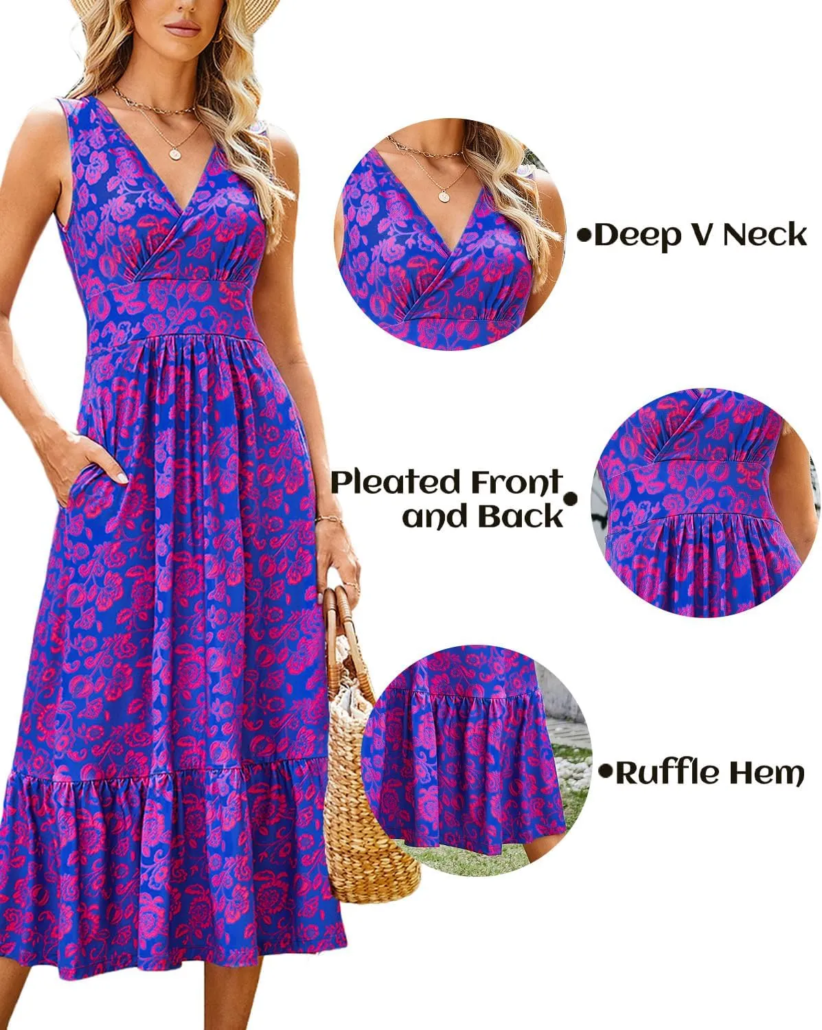Summer Dresses for Women 2025 V Neck Sleeveless Empire Waist Maxi Dress Ruffle Hem A-Line Flowy Long Casual Dresses