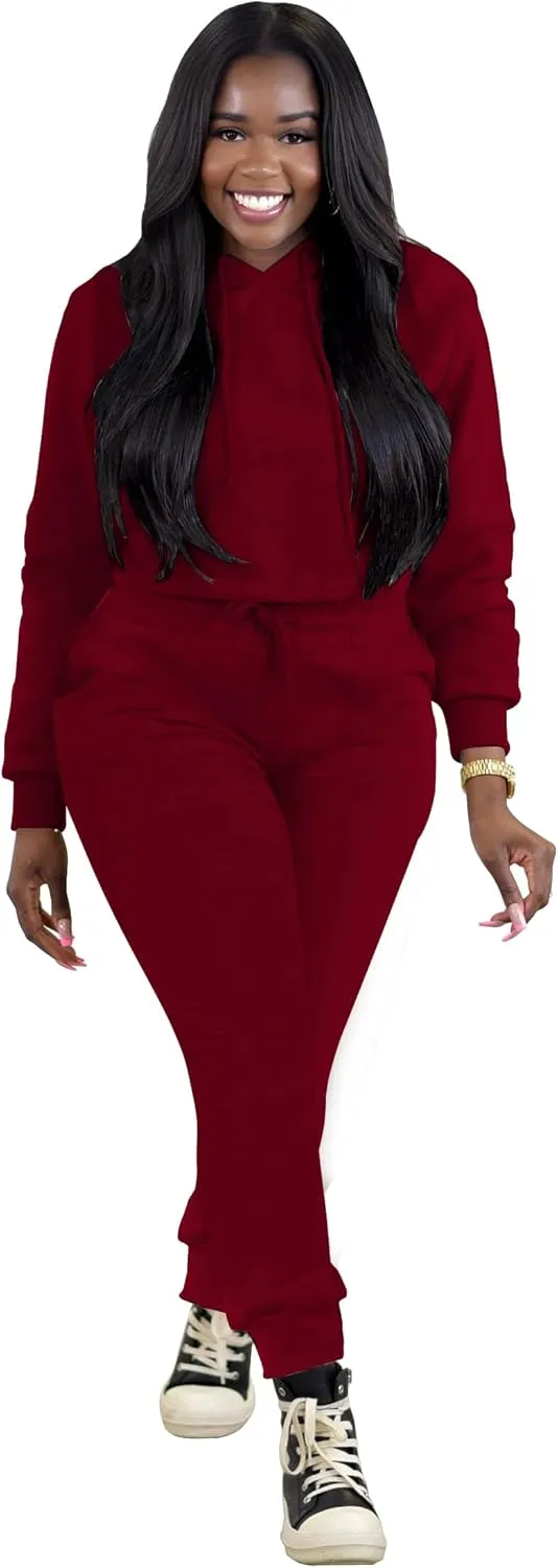 TOPSRANI Womens Two Piece Outfits Bodycon Tracksuit Sweatsuits Hoodie Solid Jogger Biker Workout Lounge Long Sleeve Pant Sets