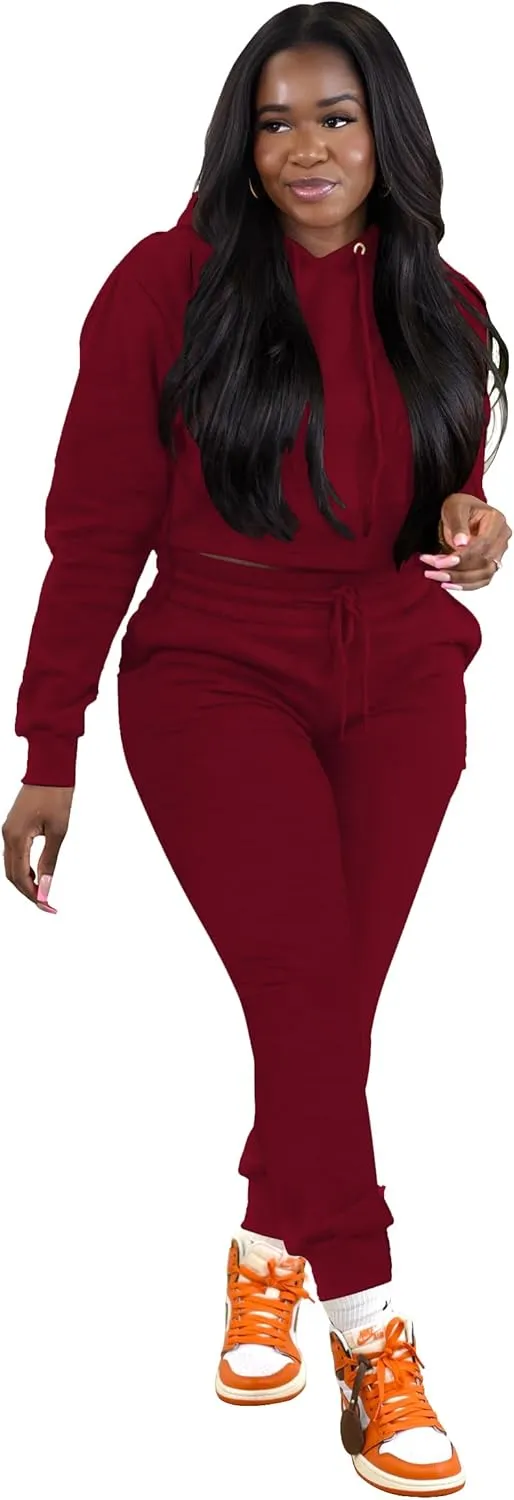 TOPSRANI Womens Two Piece Outfits Bodycon Tracksuit Sweatsuits Hoodie Solid Jogger Biker Workout Lounge Long Sleeve Pant Sets