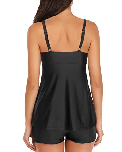 Two Piece Swimsuit Tankini Top with Shorts Tummy Control Swimwear for Women