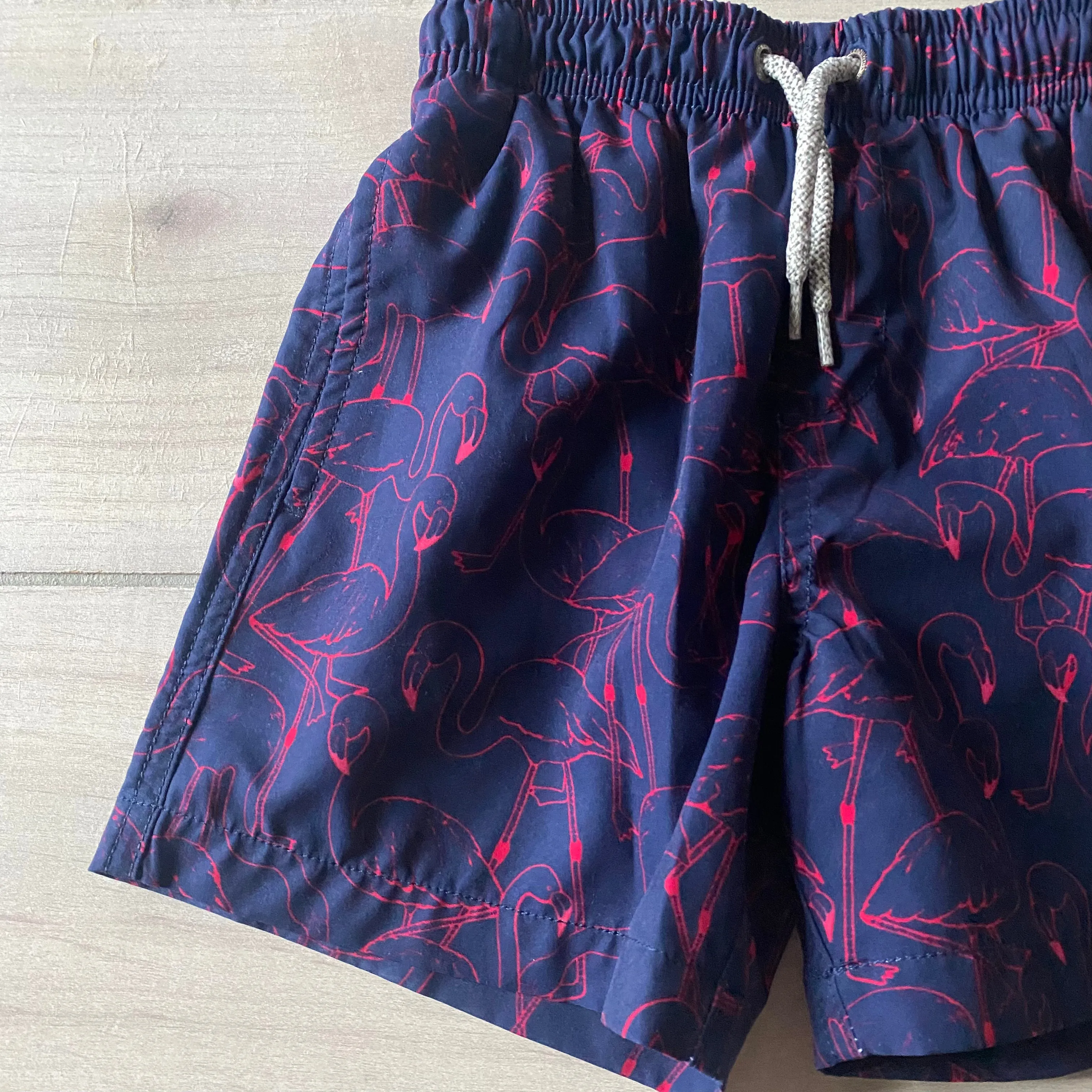 Vintage Summer Flamingo Pattern Swim Trunks