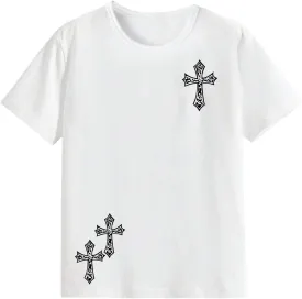 WDIRARA Boy's Cross Graphic T Shirt Short Sleeve Crew Neck Tee Casual Top