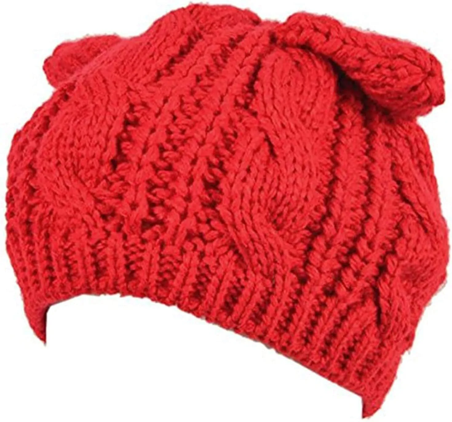 Women Girls Boys Teens Cute CAT Kitty Ears Hats, Winter Warm Woollike Knitted Crochet Christmas Ski Beanie Headgear