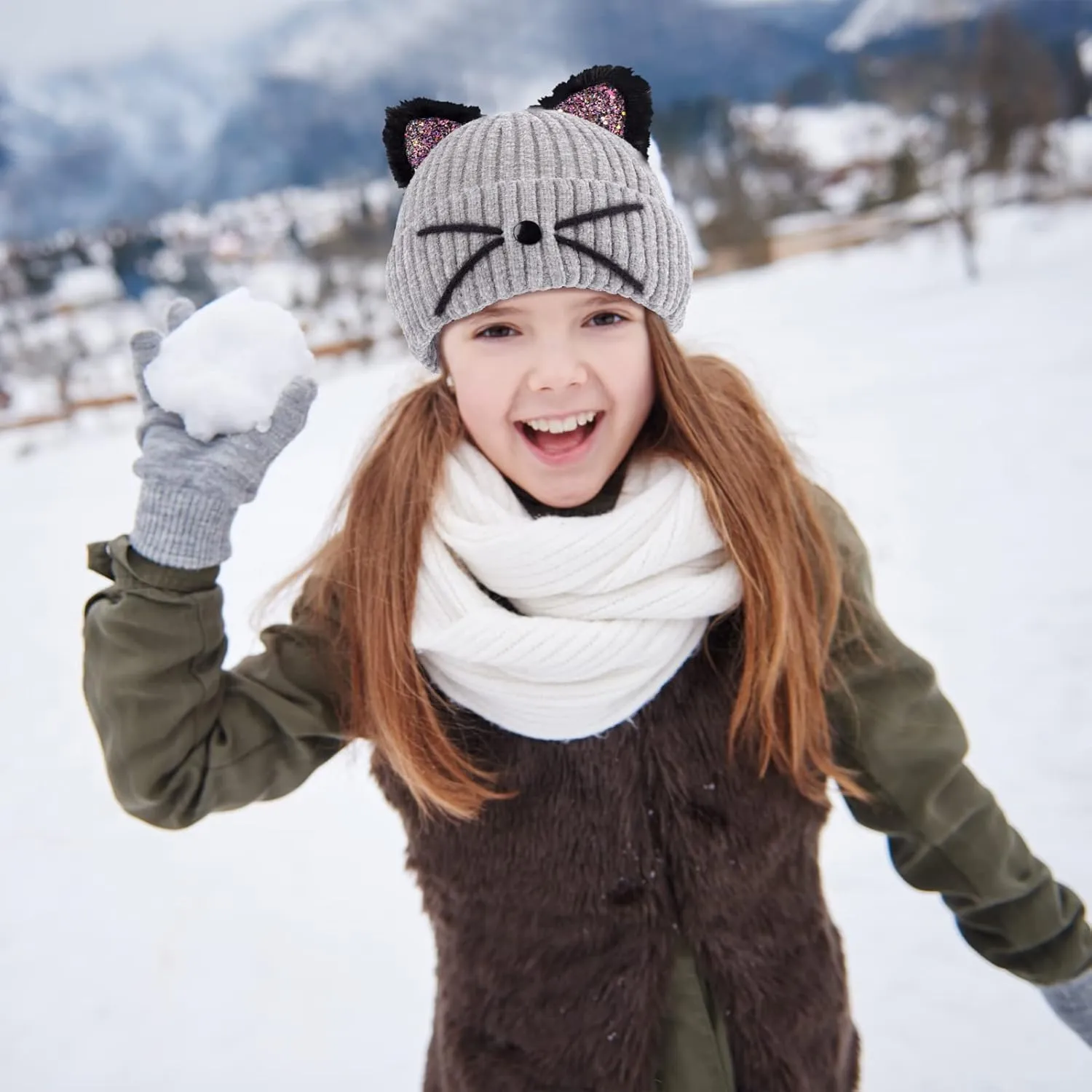 Women Girls Cute Cat Ears Beanie Hat Winter Crochet Knit Cap