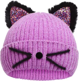 Women Girls Cute Cat Ears Beanie Hat Winter Crochet Knit Cap