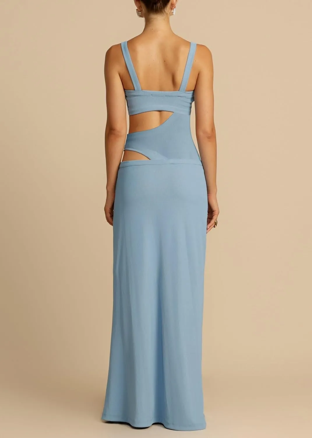 Womens Elegant Spaghetti Strap Maxi Dress Backless Cut Out Bodycon Summer Cami Dress Sexy Formal Cocktail Dresses