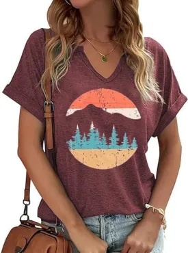 Women's Floral T-Shirts V-Neck Dandelion Sun Flower Graphic Casual Tee Boho Tops Cute Wildflowers Shirts