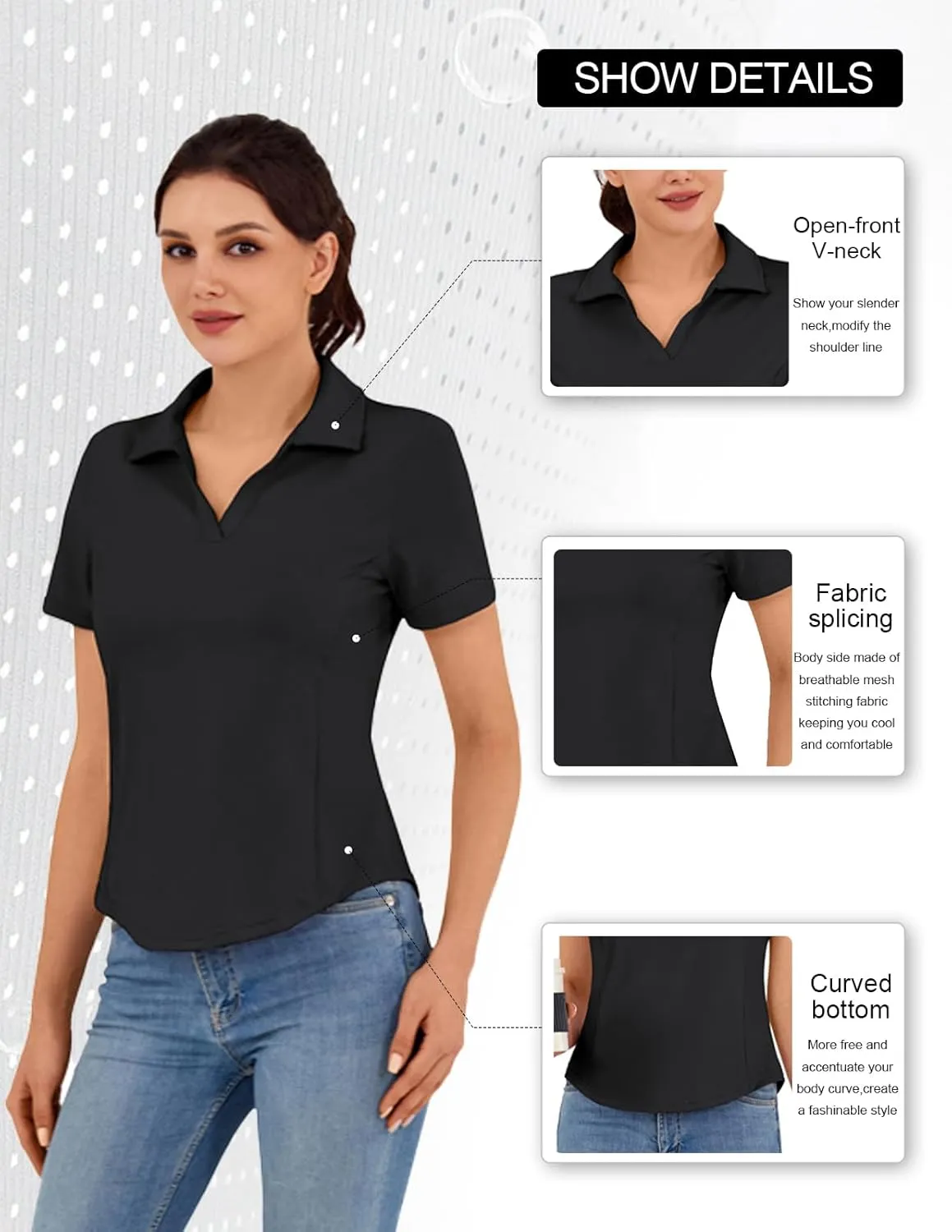 Women's Golf Polo Shirt V Neck Short Sleeve Tennis Shirt Sun Protection Moisture Wicking Athletic Tops
