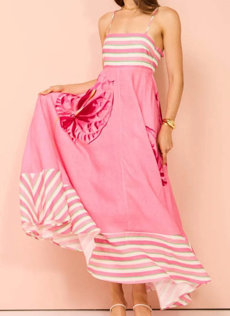 Women's Summer Sleeveless Floral Print Maxi Dress Square Neck Y2k Spaghetti Strap Dress Beach Sun Vacation Sundress