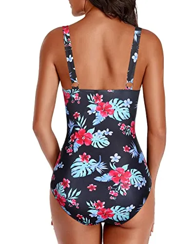 Women's Tummy Control One Piece Swimsuits Ruffle V Neck Swimwear