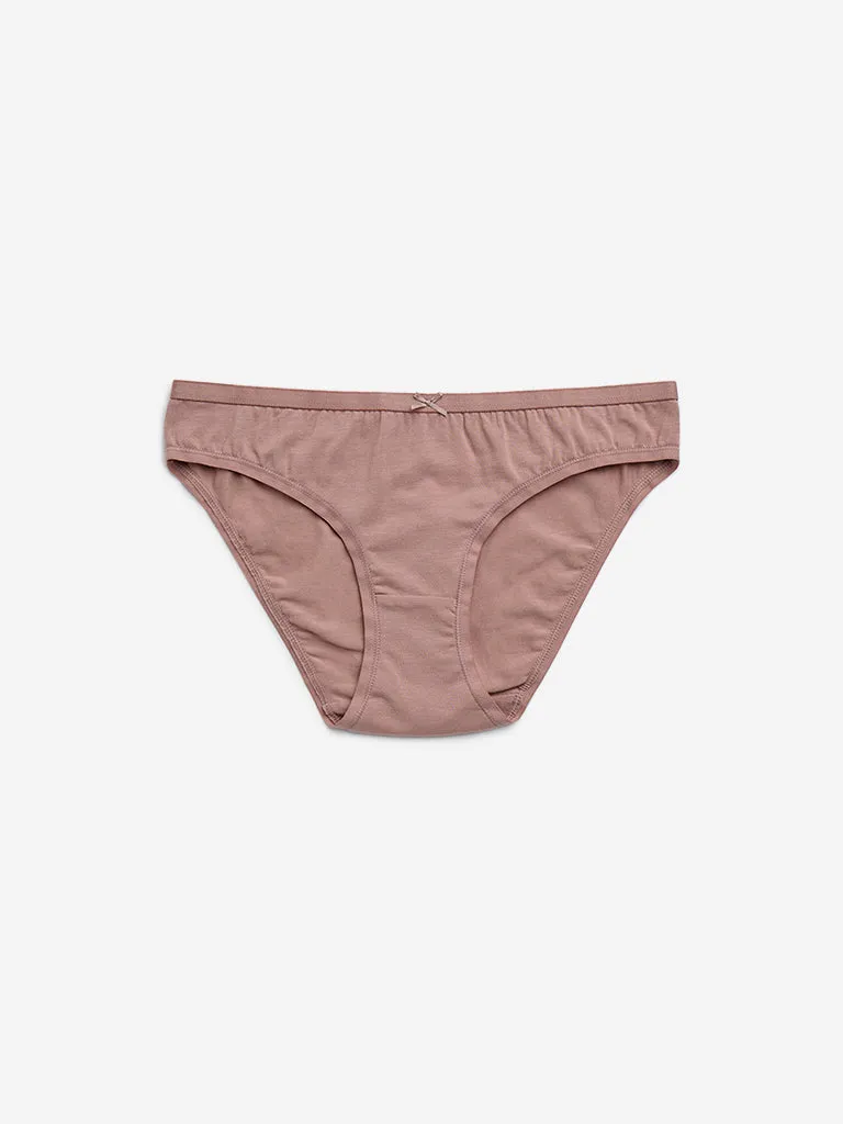 Wunderlove Brown Cotton-Blend Bikini Briefs - Pack of 3